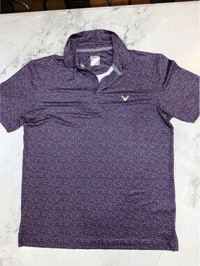 Callaway Mens Golf Polo Shirt S Small Peacoat Confetti Chevron Print OptiDri